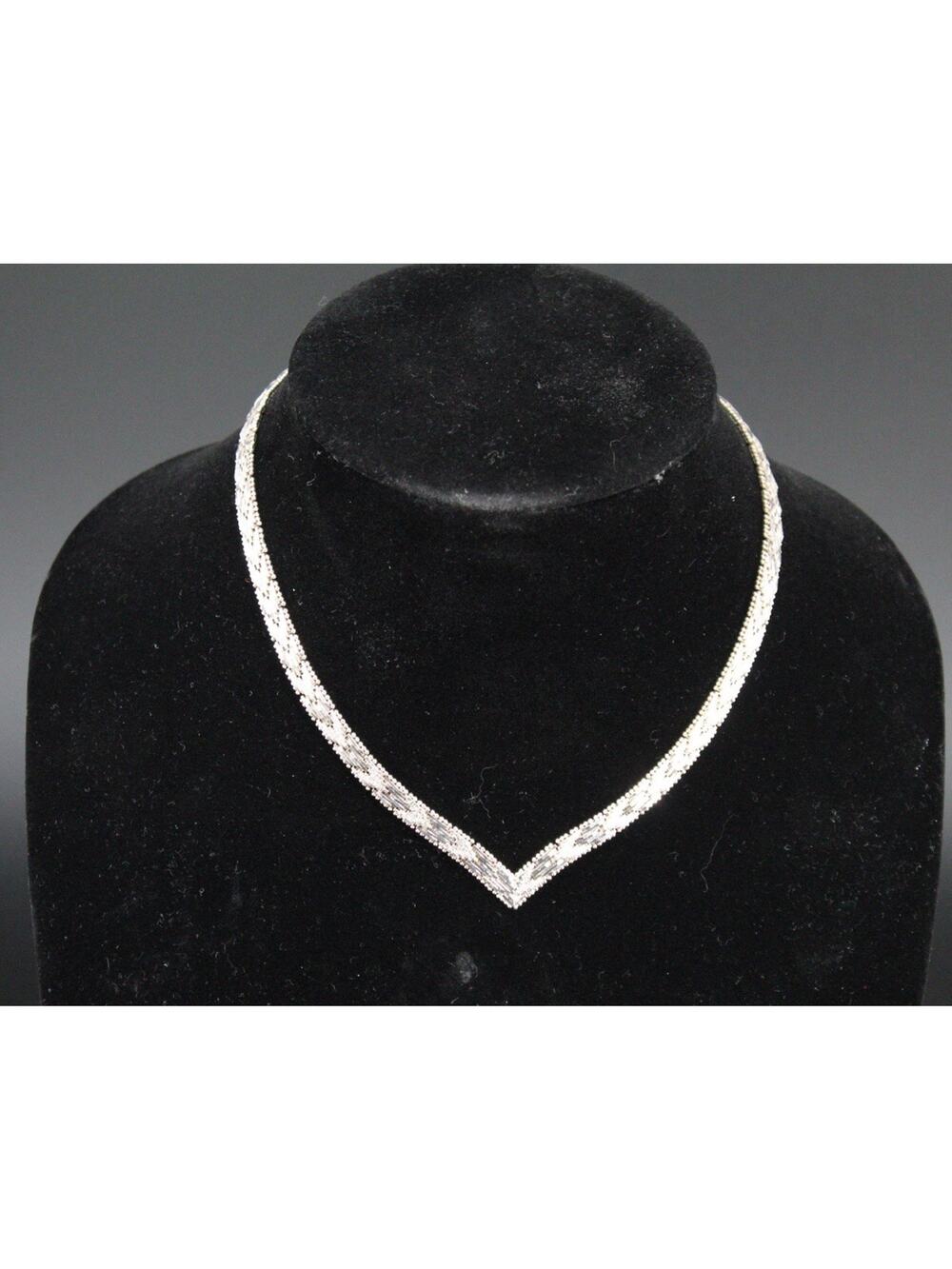 Vintage Italy 925 Sterling Silver V Collar Necklace Chevron Omega Style 30g 18”